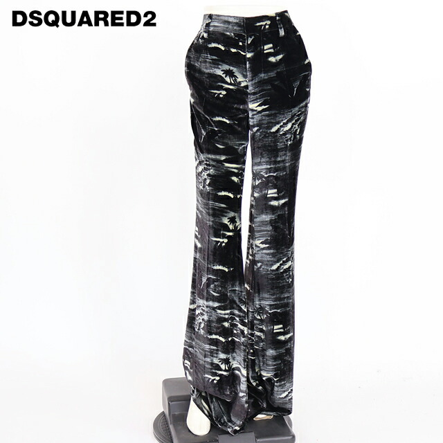 ディースクエアード（DSQUARED2）レディース ロングズボン下 黒いこと系  ベロアブーツカットパンツ イタリア製 （大きさ/38）*ds0095
