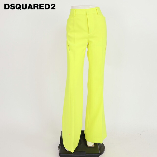 ディースクエアード（DSQUARED2）レディース ロングズボン下 黄色系  サイドチュールデザインブーツカットパンツ イタリア製 （大きさ/38）*ds0101