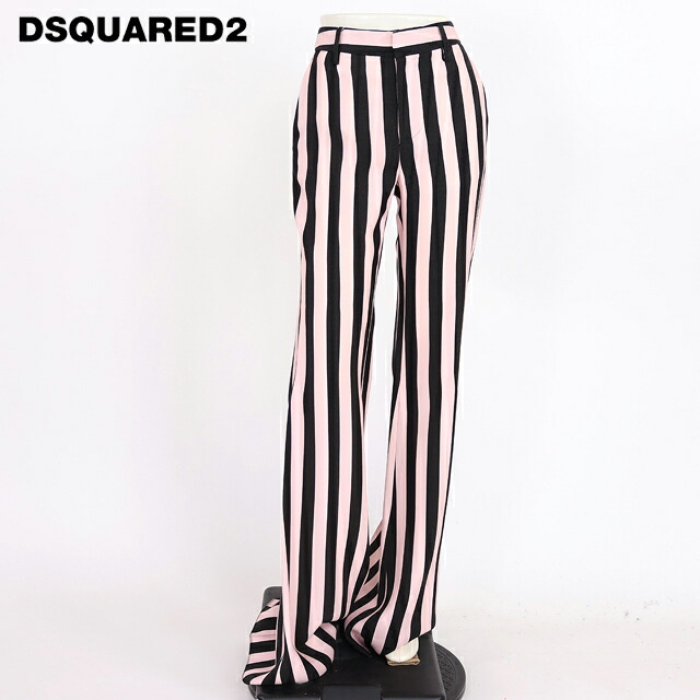 ディースクエアード（DSQUARED2）レディース ロングズボン下 サクラ色系  縞模様柄太陽フレアズボン下 イタリア製 （大きさ/38）*ds0107