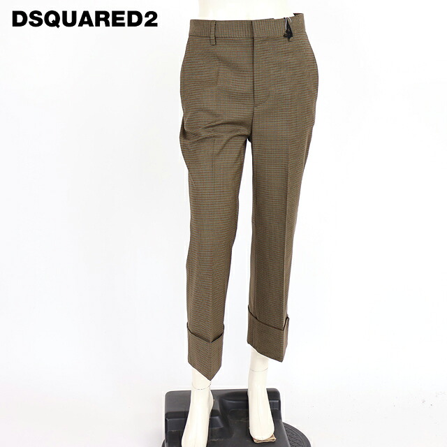 ディースクエアード（DSQUARED2）レディース パンツ カーキ系 　グレンチェック柄ロールアップパンツ イタリア製 （サイズ/38）*ds0109