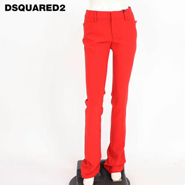 ディースクエアード（DSQUARED2）レディース ロングパンツ レッド系 　ブランドプレート付きパンツ イタリア製 （サイズ/36/38）*ds0111