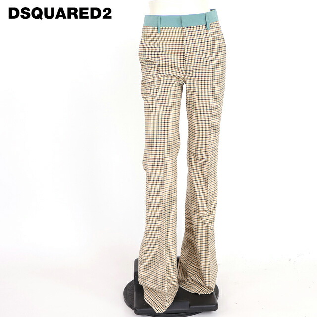 ディースクエアード（DSQUARED2）レディース ロングズボン下 ベージュ系  照合のしるし柄ブーツカットパンツ イタリア製 （大きさ/36）*ds0112
