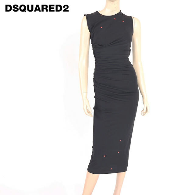 ディースクエアード（DSQUARED2）レディース ロング衣装 黒いこと系  サイドギャザータイトワンピース イタリア製 （大きさ/XS）*ds0140