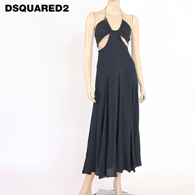 ディースクエアード（DSQUARED2）レディース ロングワンピース ブラック系 　ウエストサイドカットアウトチェーンショルダーフレアロングワンピース イタリア製 （サイズ/36）*ds0141｜インポートショップｅウエアハウス