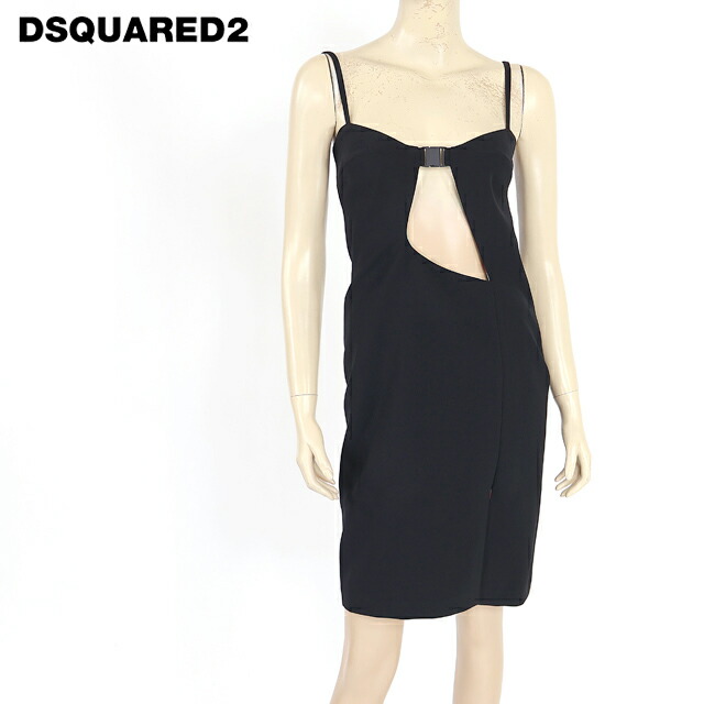 ディースクエアード（DSQUARED2）レディース 衣装 並み並み 黒いこと系  フロントカットアウトキャミワンピース イタリア製 （大きさ/38）*ds0147
