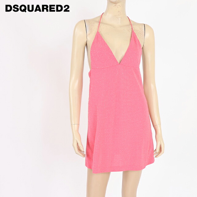 ディースクエアード（DSQUARED2）レディース 御召しもの サクラ色系  クリアストンキャミワンピース イタリア製 （大きさ/XS/S）*ds0148