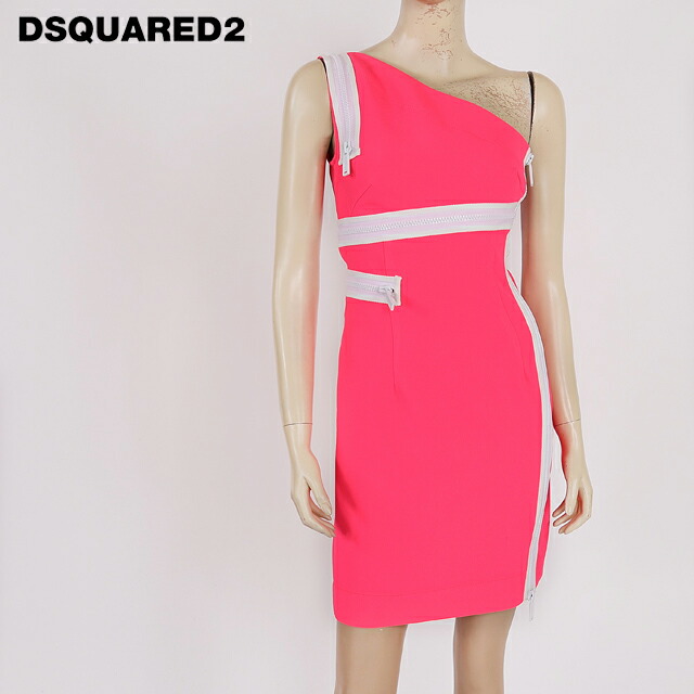 ディースクエアード（DSQUARED2）レディース 御召しもの サクラ色系  ジップデザインワンショルダーワンピース イタリア製 （大きさ/38/40）*ds0156