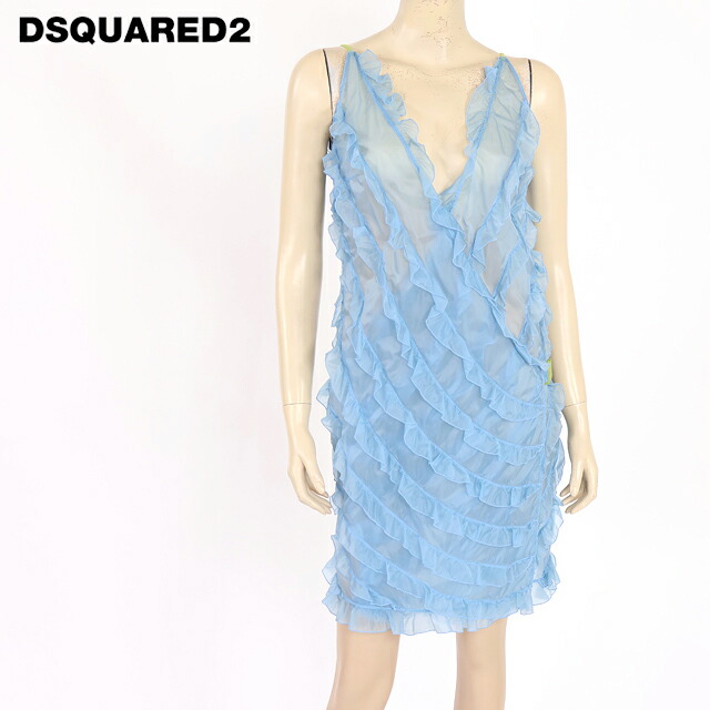 ディースクエアード（DSQUARED2）レディース お召しもの 青色系  ティアードうつり変わりさあ美衣装 イタリア製 （大きさ/38）*ds0159
