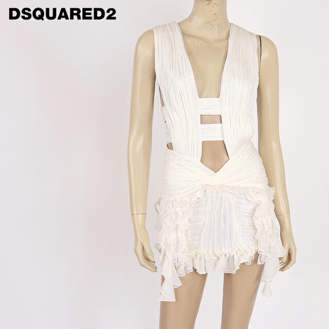 ディースクエアード（DSQUARED2）レディース 御召しもの 白いこと系  ティアード×ギャザーデザインドレス イタリア製 （大きさ/38）*ds0160