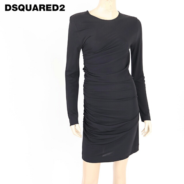 ディースクエアード（DSQUARED2）レディース ドレス ブラック系  ギャザーデザインタイトワンピース イタリア製 （サイズ/XS/M）*ds0168