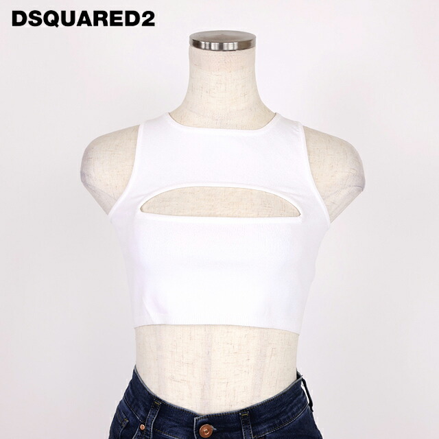 ディースクエアード（DSQUARED2）レディース 貯蔵タンクとっ始め 白いこと系 前胸部カットアウトクロップ丈ニットトップス イタリア製 （大きさ/XS）*ds1015