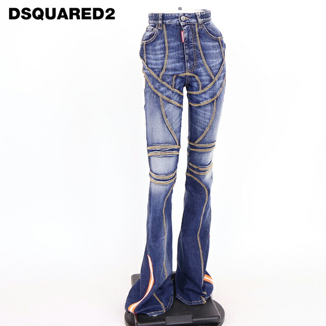 ディースクエアード（DSQUARED2）レディース ブーツカットジーンズ ブルー系 裾サイドジッパーデザイン切替ハイウエストブーツカットデニム イタリア製 （サイズ/38）*ds1037｜インポートショップｅウエアハウス 10,656円