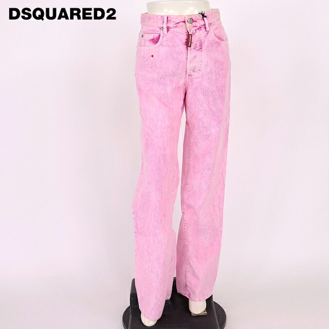 ディースクエアード（DSQUARED2）レディース ロングズボン下 サクラ色系 ウオッシュコーデュロイバギーパンツ 名取り草飛球 イタリア製 （大きさ/36）*ds1065