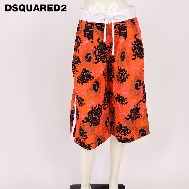 ディースクエアード（DSQUARED2）レディース 二分の一ズボン下 オレンジ色系 総柄ハーフシャカパン イタリア製 （大きさ/36/38）*ds1076