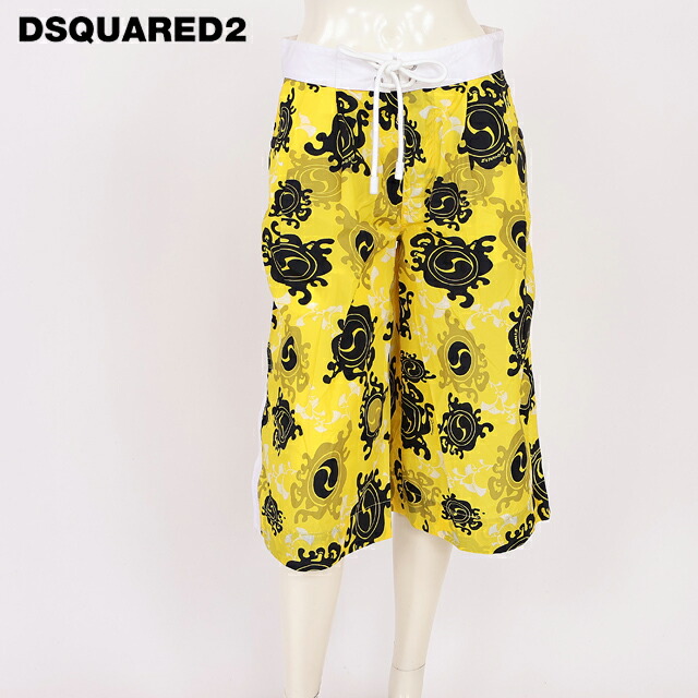 ディースクエアード（DSQUARED2）レディース 二分の一ズボン下 黄色系 総柄ハーフシャカパン イタリア製 （大いさ/36/38）*ds1077
