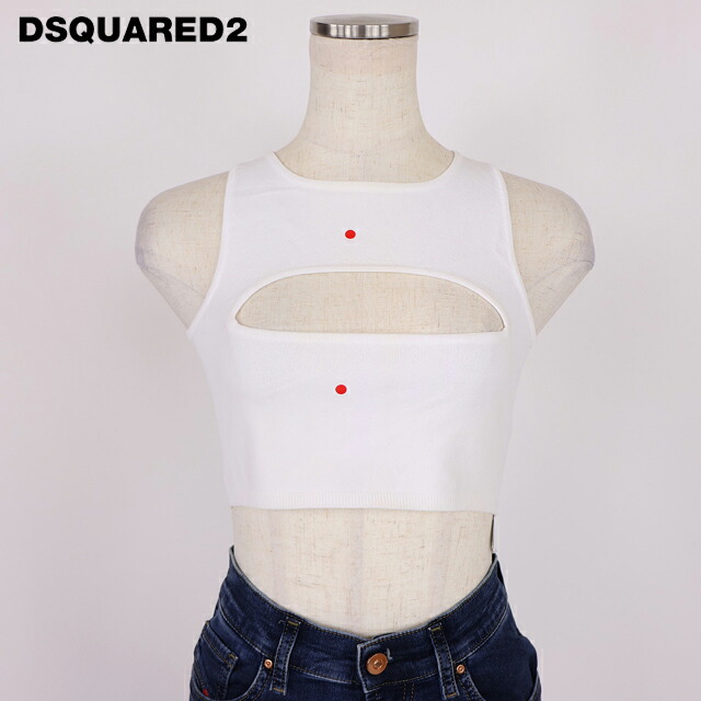 ディースクエアード（DSQUARED2）レディース 貯蔵タンクとっ始め 白いこと系 前胸部カットアウトクロップド丈ニットトップス イタリア製 （大きさ/XS）*ds1082