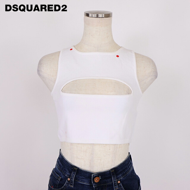 ディースクエアード（DSQUARED2）レディース 貯蔵タンクとっ始め 白いこと系 前胸部カットアウトクロップド丈ニットトップス イタリア製 （大きさ/S）*ds1083