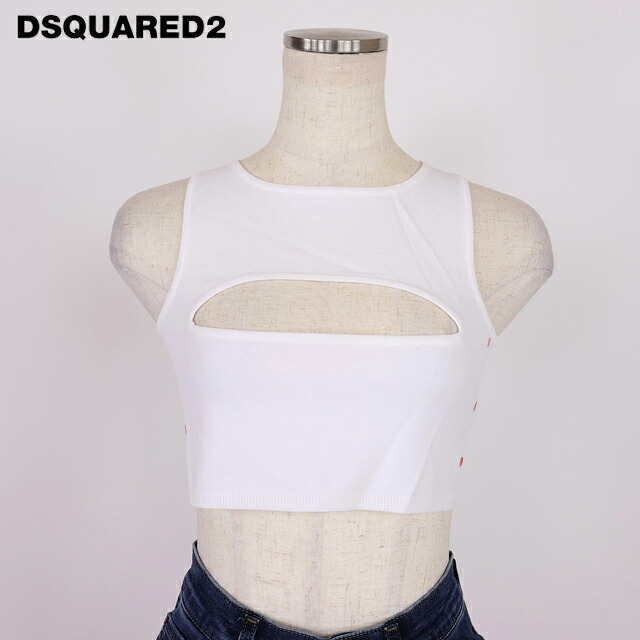 ディースクエアード（DSQUARED2）レディース 貯蔵タンクとっ始め 白いこと系 前胸部カットアウトクロップド丈ニットトップス イタリア製 （大きさ/S）*ds1084