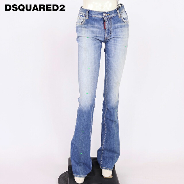 ディースクエアード（DSQUARED2）レディース ブーツカットジーンズ 青碧系 ダメージウオッシュブーツカットデニム イタリア製 （大いさ/38）*ds1086