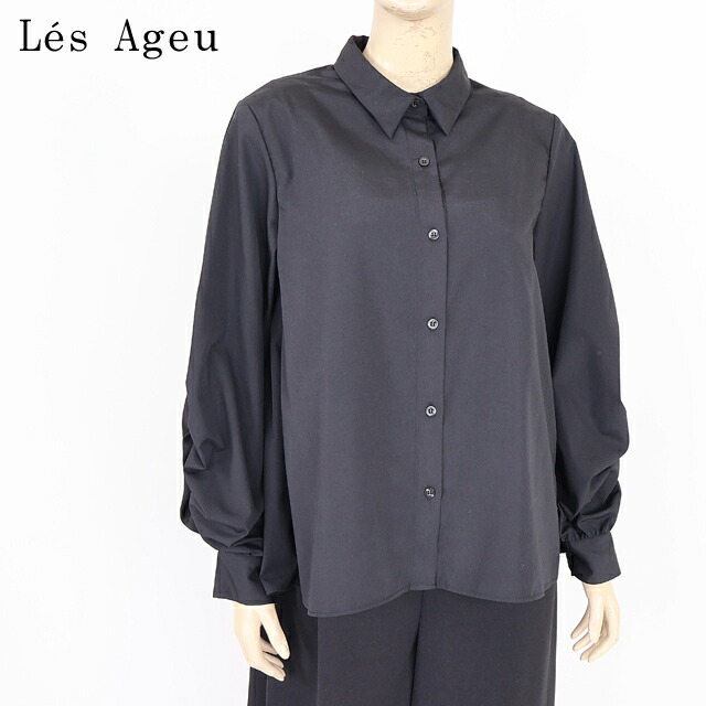 レ・アージュ（Le's Ageu）レディース 長袖シャツ ブラック系 背中プリーツ袖シャーリングシャツ （サイズ/1）*ku0039