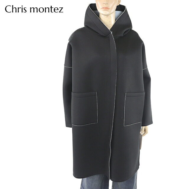 クリスモンテス（Chris montez）レディース コート ブラック系 　フード付きオーバーサイズジップアップコート両サイドにスリット （サイズ/1/2）*ku0053
