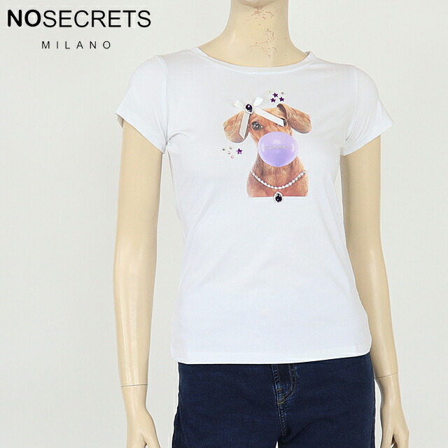 ノーシークレッツ（NO SECRETS）レディース 半袖Tシャツ 無地 ブラウン系 　スクエアピラミッドボタン飾り （サイズ/38）*no1007 no1005.jpg