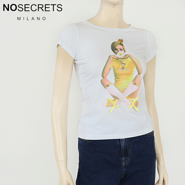 ノーシークレッツ（NO SECRETS）レディース 半袖Tシャツ 無地 ブラウン系 　スクエアピラミッドボタン飾り （サイズ/38）*no1007 no1005.jpg