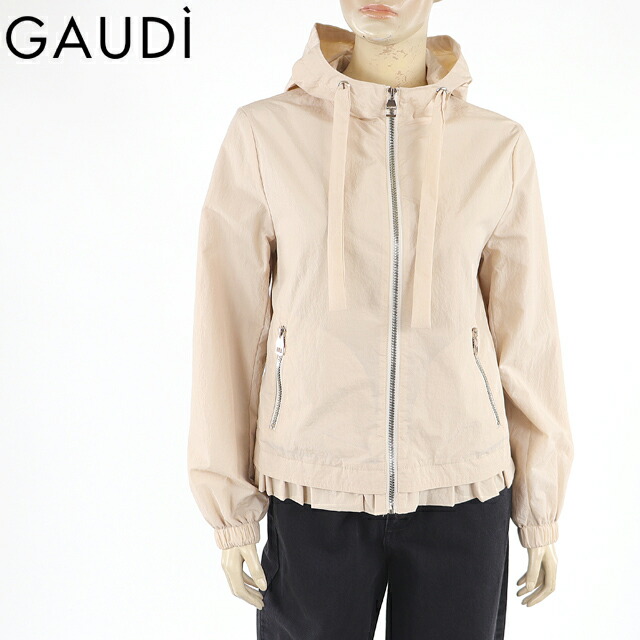 ガウディ（GAUDI）レディース ジップアップパーカー ベージュ系 　クリンクルナイロンパーカー （サイズ/42）*sa0071