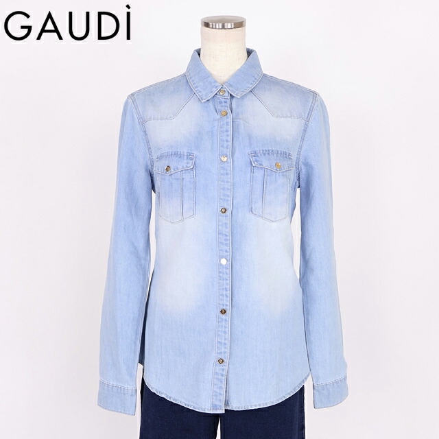 ガウディ（GAUDI）レディース 長袖ティーシャツ 青碧系 シャンブレーシャツ （大いさ/S）*sa1019