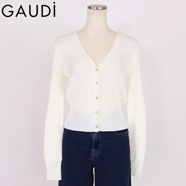 ガウディ（GAUDI）レディース 長袖ジレー 白いこと系 Vネックリブカーディガン （大きさ/M）*sa1020