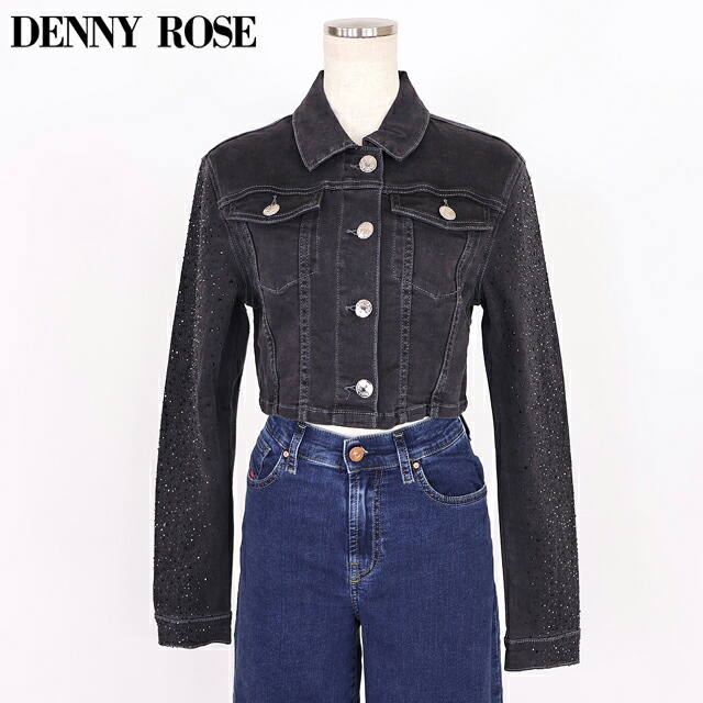 デニーローズ（DENNY ROSE）レディース ジーンズ上衣 黒いこと系 袖ストーンポイントブラックデニムショートGジャン （大きさ/S）*sa1032
