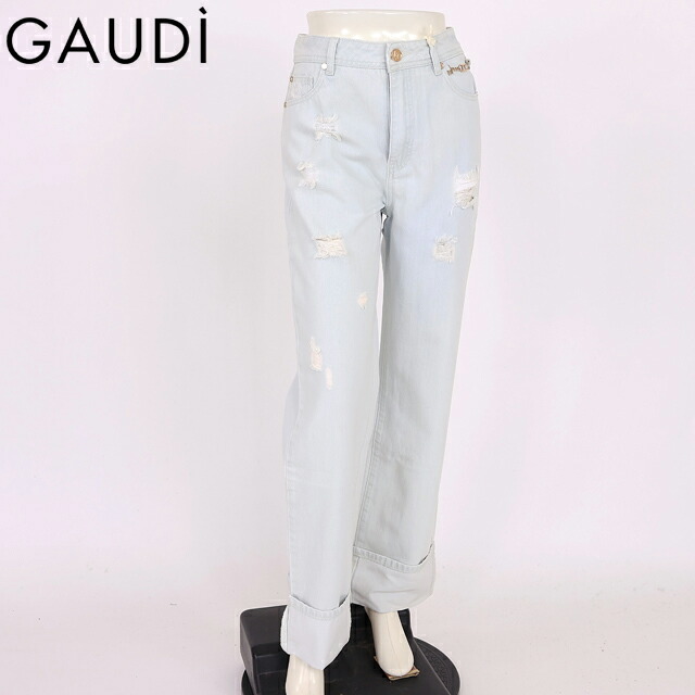 ガウディ（GAUDI）レディース デニム 青色系 ハイブリーチワイドレッグダメージデニム （大きさ/27）*sa1054