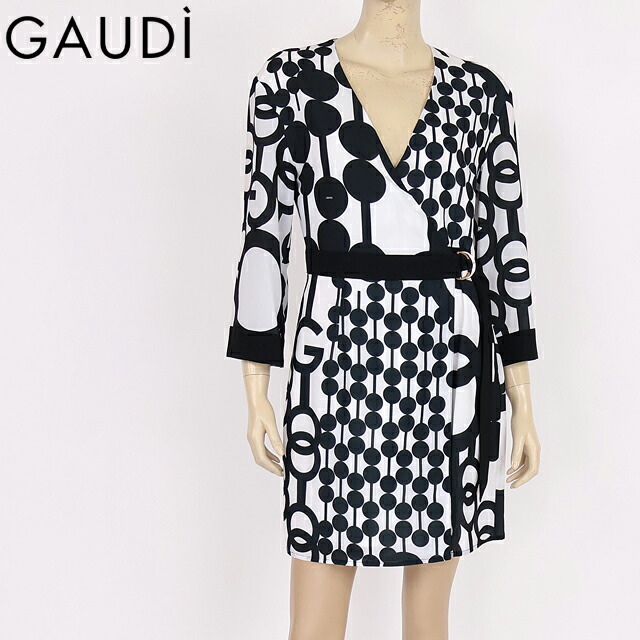 ガウディ（GAUDI）レディース 衣裳 並み並み 白いこと系 サークルプリントカシュクールワンピ （大いさ/42）*uw0005