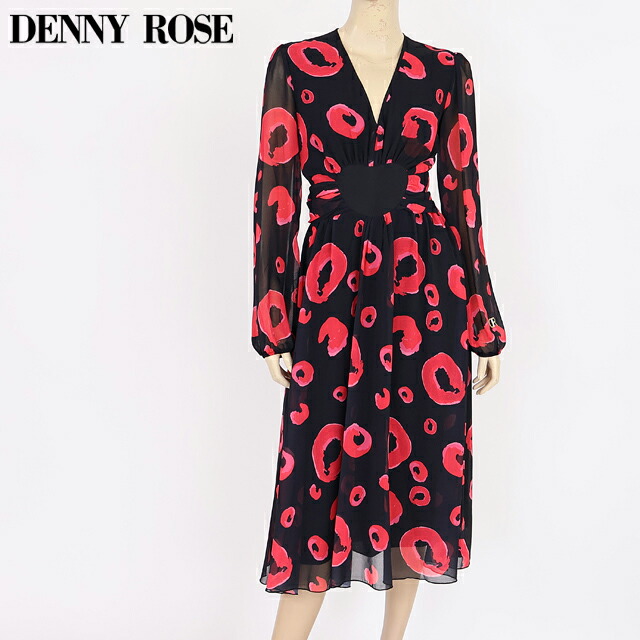 デニーローズ（DENNY ROSE）レディース ロング衣裳 黒いこと系 ハートプリントロングシフォンワンピ （大いさ/40）*uw0011