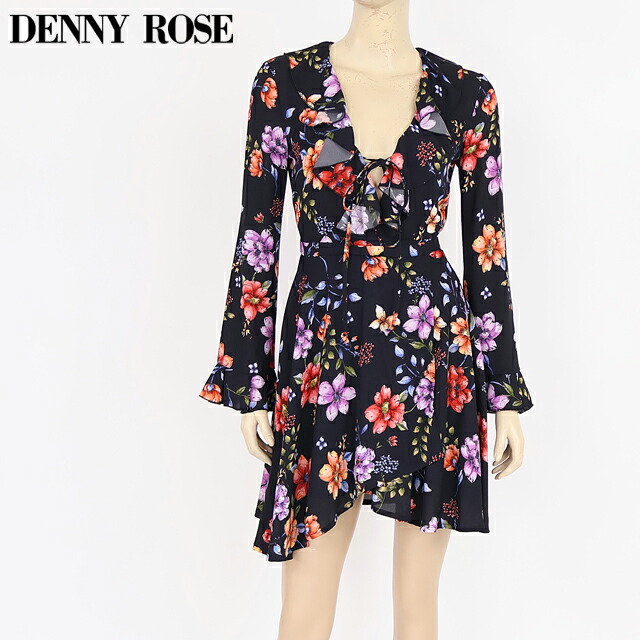 デニーローズ（DENNY ROSE）レディース 衣裳 並み並み 黒いこと系 巻きタイプフラワープリントフレアワンピ イタリア製 （大いさ/40）*uw0016