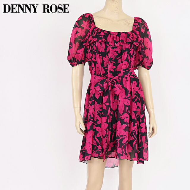 デニーローズ（DENNY ROSE）レディース 衣裳 並み並み サクラ色系 黒いこと×サクラ色 シャドーフラワープリントスクエアネックワンピ イタリア製 （大いさ/40）*uw0018