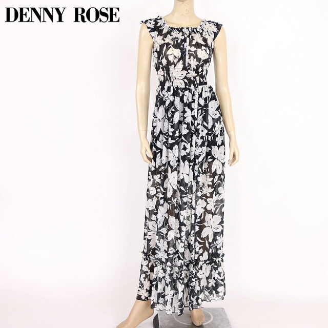 デニーローズ（DENNY ROSE）レディース ロング衣裳 白いこと系 白いこと×黒いこと シャドーフラワープリントオフショロングドレス イタリア製 （大いさ/40）*uw0021