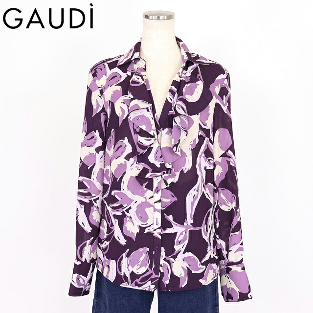 ガウディ（GAUDI）レディース 長袖トップ パープル系 フラワージョーゼットフリルポイントブラウス （大いさ/40/42/44）*uw0033
