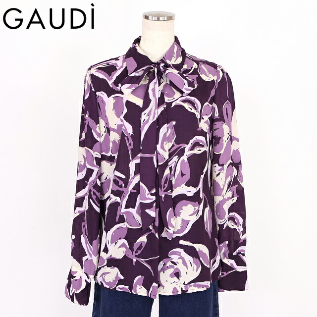 ガウディ（GAUDI）レディース 長袖トップ パープル系 フラワージョーゼットボウタイ付き添い人トップ （大いさ/42）*uw0035