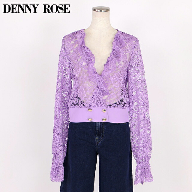 デニーローズ（DENNY ROSE）レディース 長袖トップ パープル系 フリルポイントレースブラウス イタリア製 （大いさ/44）*uw0043