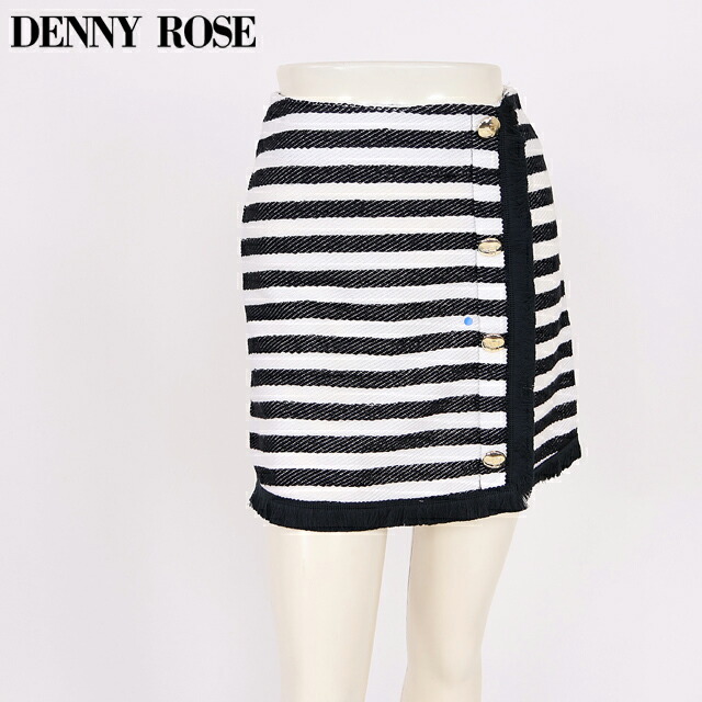 デニーローズ（DENNY ROSE）レディース ミニスカート ブラック系 白×黒 　ボーダーボタン飾りミニスカート イタリア製 （サイズ/40）*wd1085