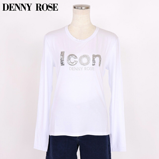 デニーローズ（DENNY ROSE）レディース 長袖Tシャツ ホワイト系 　IcomロンT ラインストーン・スパンコール飾り イタリア製 （サイズ/S）*wd1122