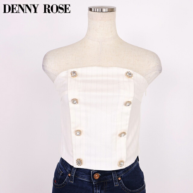 デニーローズ（DENNY ROSE）レディース ベアトップ・チューブトップ ホワイト系 　ジェルボタンポイントピンストライプベアトップ イタリア製 （サイズ/40）*wd1133