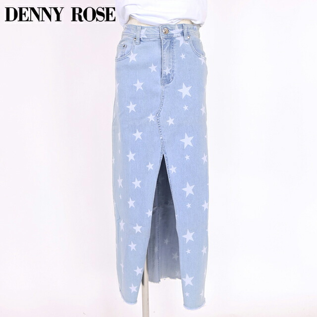 デニーローズ（DENNY ROSE）レディース ロングスカート ブルー系 　スタープリントフロントスリットポイントデニムロングスカート （サイズ/25/27）*wd1137