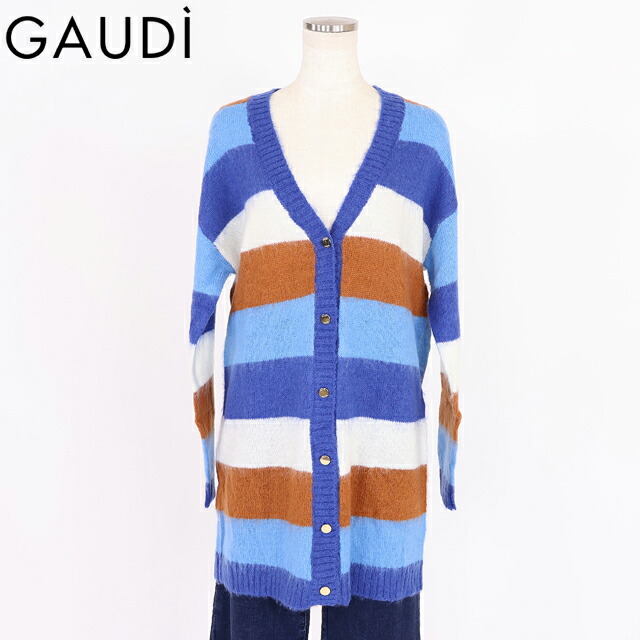 ガウディ（GAUDI）レディース 長袖ジレー マルチ色合い系 マルチ間借り人Vネックロングカーディガン （大いさ/S/M）*wg1009