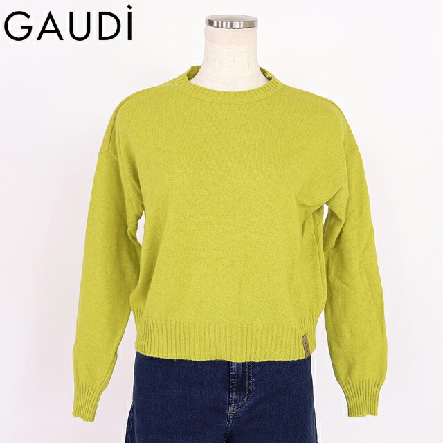 ガウディ（GAUDI）レディース 長袖ニット グリーン系 クルーネックドロップショルダーニット イタリア製 （サイズ/S）*wg1026