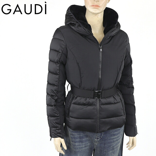 ガウディ（GAUDI）レディース 中綿入りジャンパー ブラック系 　ボアポイントベルト付きシームレスMIXジャケット （サイズ/40）*yu0011