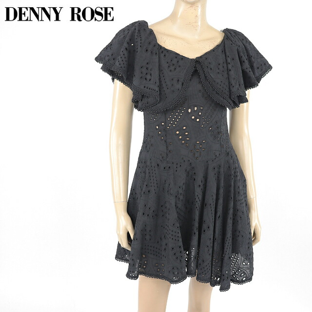 デニーローズ(DENNY ROSE)レディース ワンピース ショート ブラック系 カットワークレースオフショルミニワンピ イタリア製 (サイズ/42)*yu0019