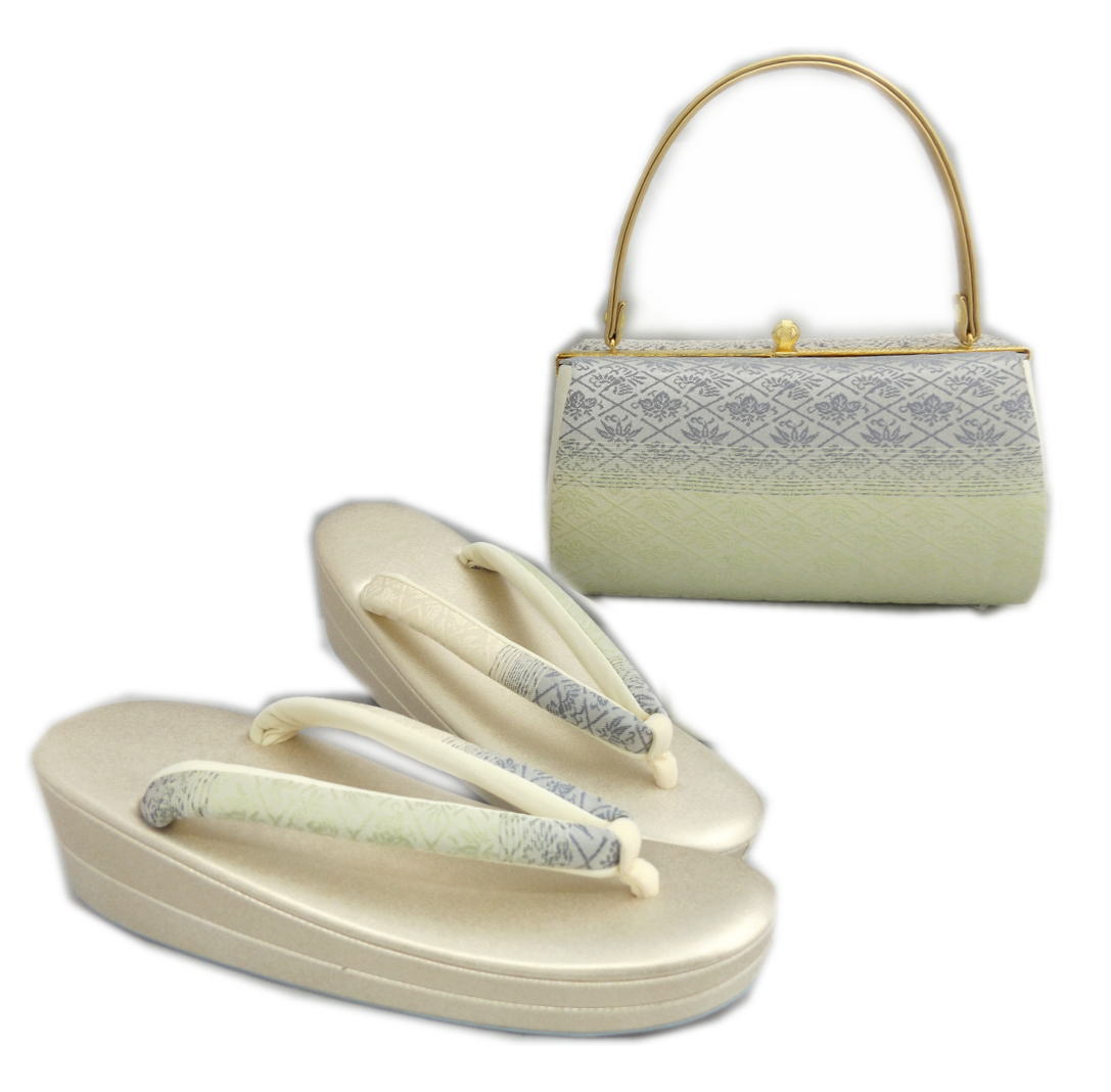 年末のプロモーション セット 結婚式 着物 色無地 付下げ 訪問着 日本製 24 5cm ｌ 淡緑グレー地菱古典柄 帯地 草履バッグセット Pascasarjana Unsrat Ac Id