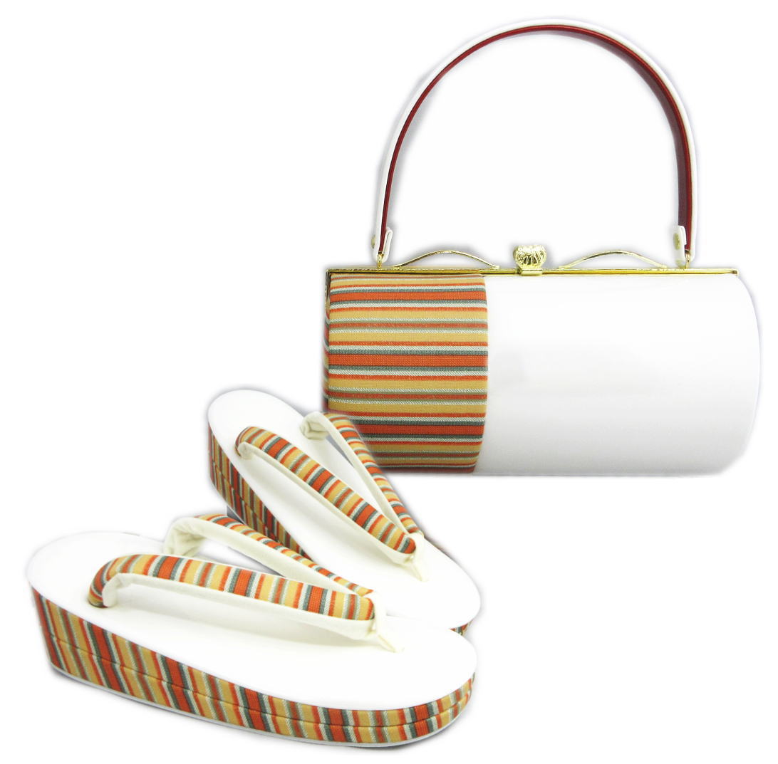 市場 草履バッグセット 横丸型 24cm 橙薄橙グレーライン白 日本製 フリー 市場 草履バッグセット 横丸型 24cm 橙薄橙グレーライン白 日本製 フリー